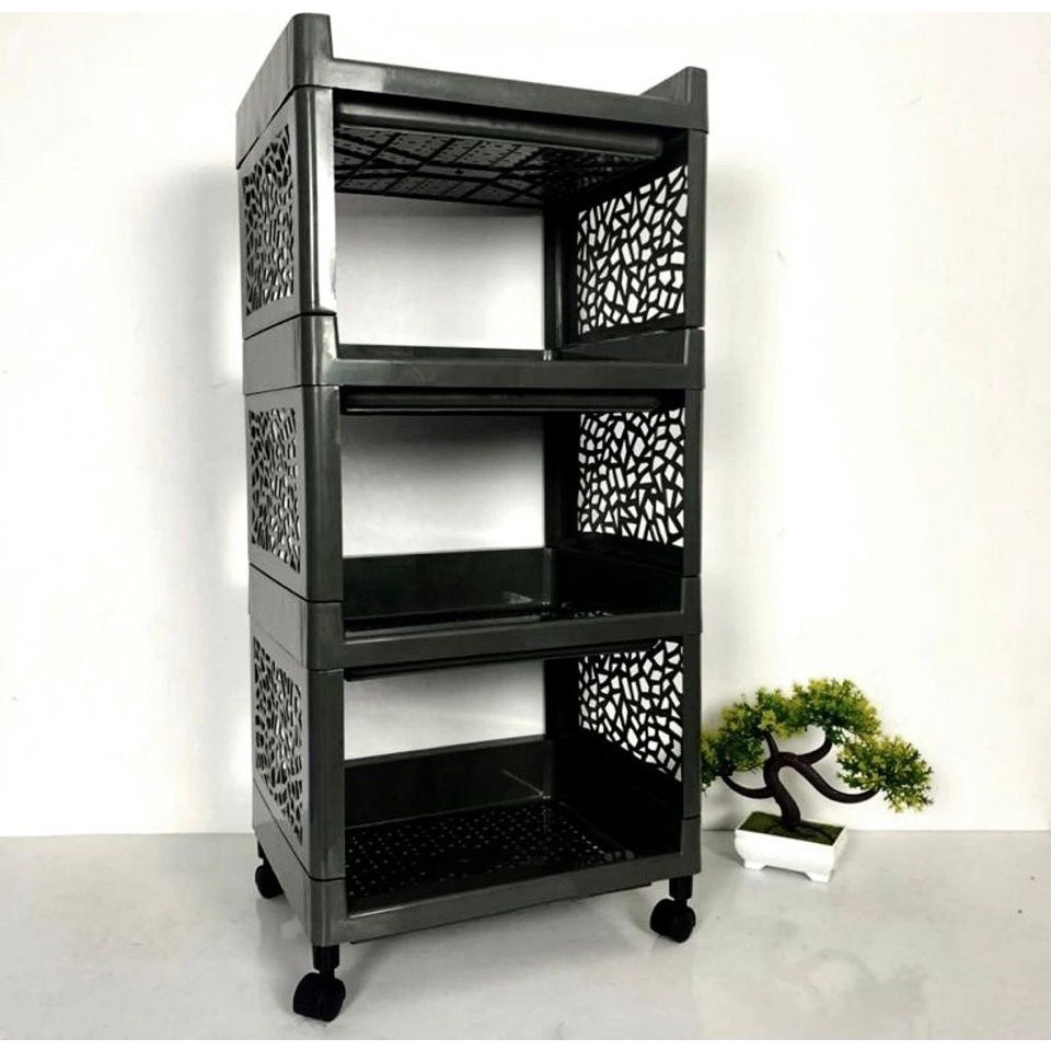 RAK MULTIFUNGSI 4 SUSUN HITAM + RODA / RAK YEYE SERBAGUNA 4 SUSUN RAK SERBAGUNA