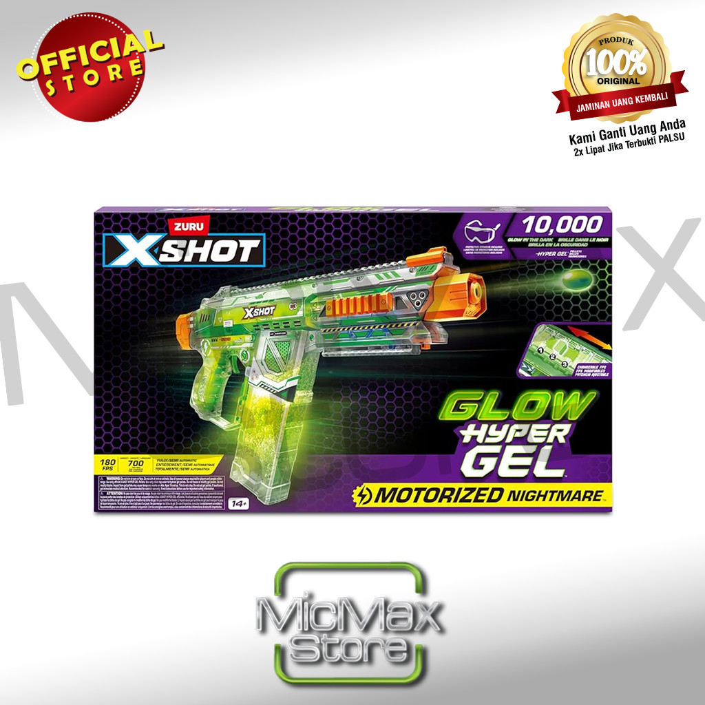 ZURU Xshot  X SHOT Hyper Gel Glow in The Dark NightMare Blaster MOTORIZED 36783