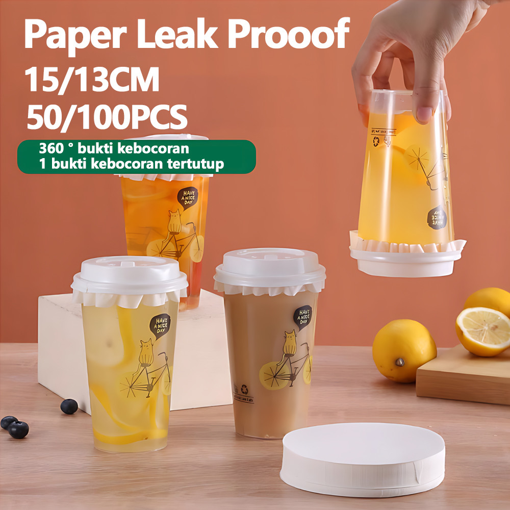 AICASE-50 / 100PCS 13 / 15CM Gelas Kertas Anti Tutup Bocor Gelas Minum Bulat Gelas Kertas Anti Tutup