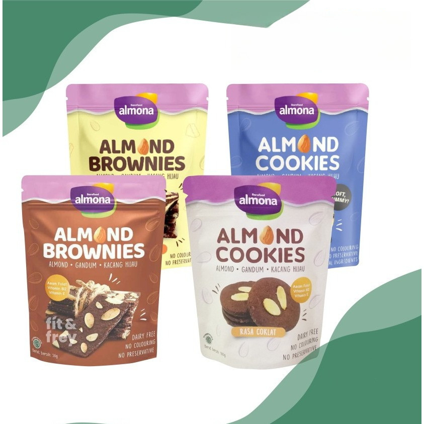 

BAREFOOD ALMONA Almond Cookies Original Cookies & Cream 90gr & Brownies Original Choco Cheese 50gr / Snack Sehat / Dairy Free / No Preservative / No Coloring / KUKIS BROWNIES BANDUNG