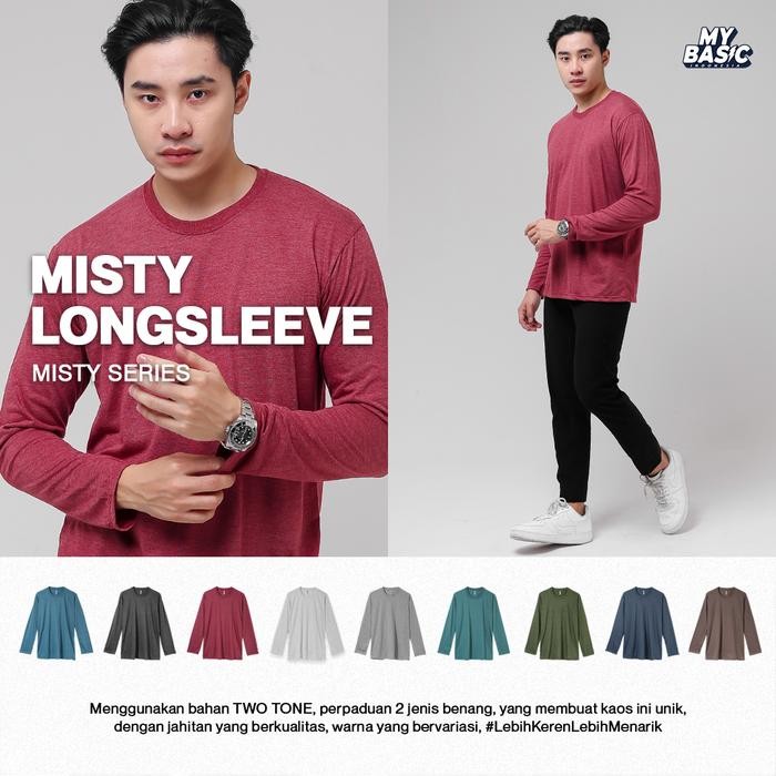 Kaos Lengan Panjang Pria Longsleeve Twotone Misty Bahan Premium Adem Serap Keringat