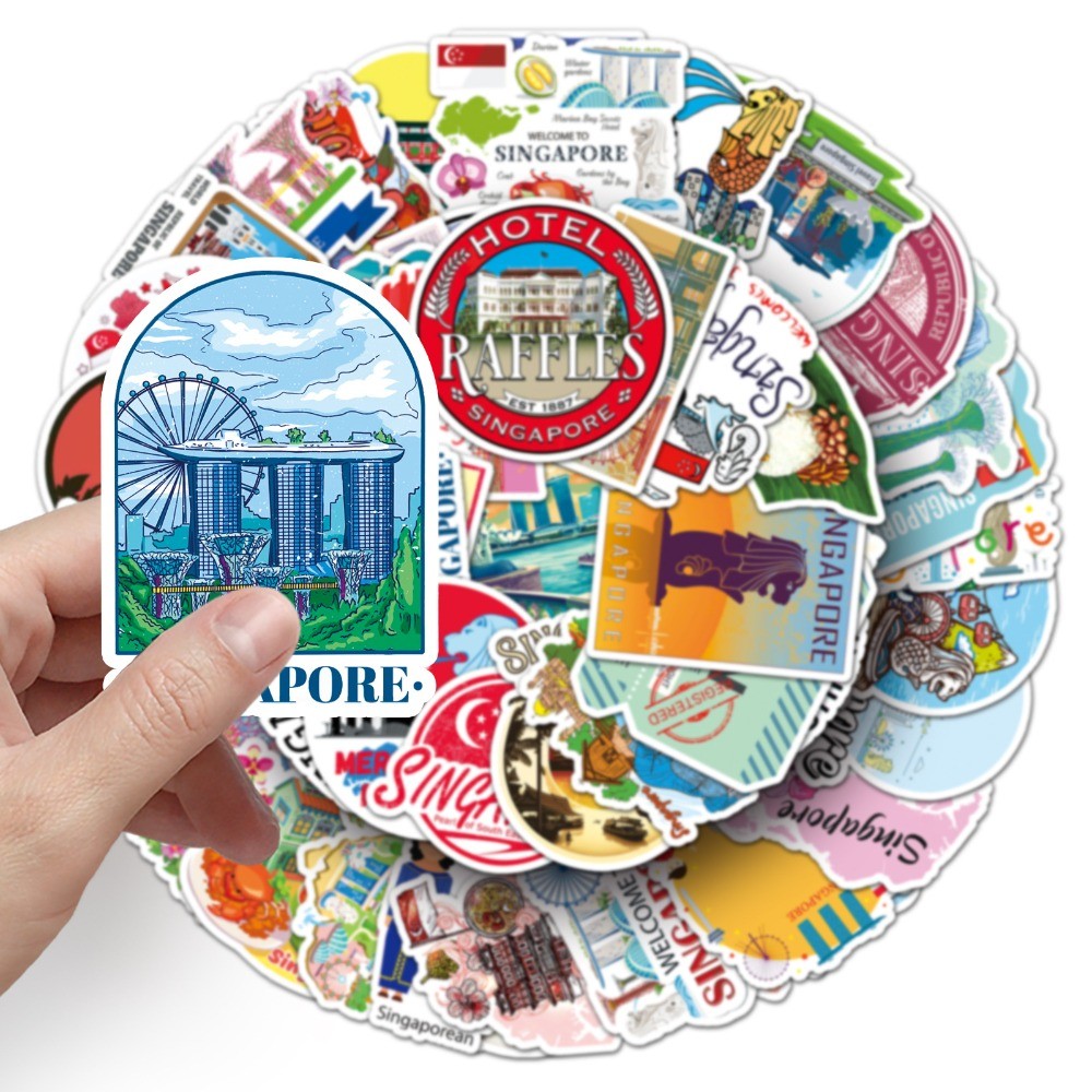 

10/50Pcs Singapore Stickers Pack Outdoor Travel Theme Decal Set for Scrapbook Notebook Phone Laptop DIY Craft Decoration Sticker