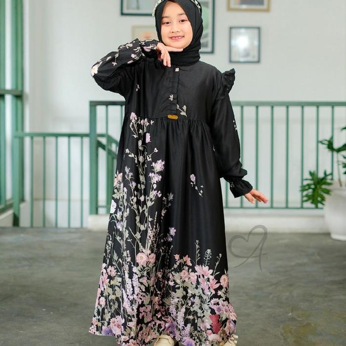 "C.Hyl S" - TERLARIS Gamis Anak Maxmara Silk / Gamis Anak Premium Lebaran 2025 - Hitam New, L