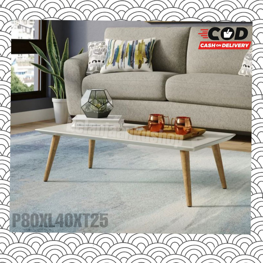 SAMULSHOP Meja Lesehan Kayu Panjang Ruang Tamu 80x40 Minimalis Table coffe Meja Belajar Laptop Putih