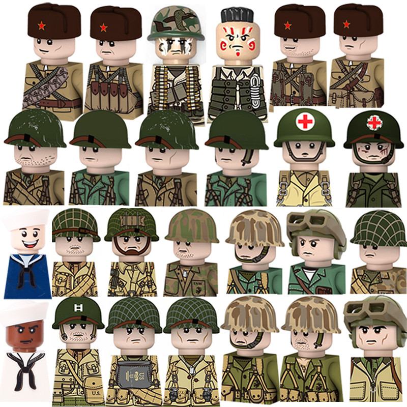 WW2 US Mini Camouflage Military Soldier Building Blocks Army Marine Corps Infantry Doctor Figures Br
