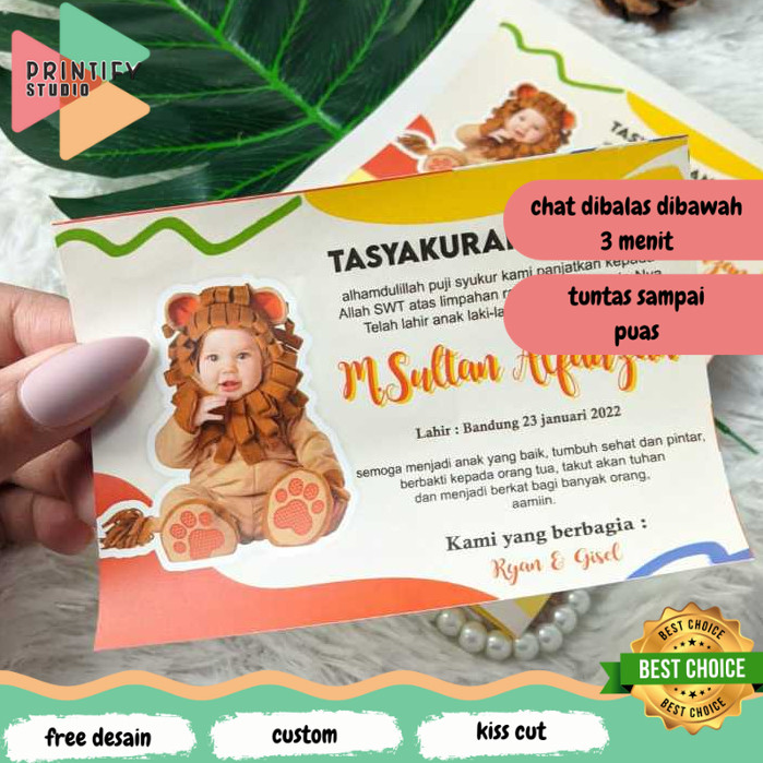 

Printify Stiker Label Tasyakuran Aqiqah Custom Sticker Persegi Nama Bayi Ucapan Kelahiran Akikah