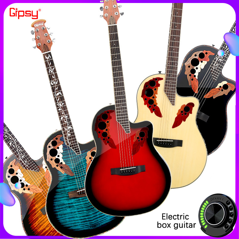 Gipsy SFT Solid Folk Guitar 41 36  38 40 inch Grape soundhole  Electric Box  Carbon fiber travel Bla