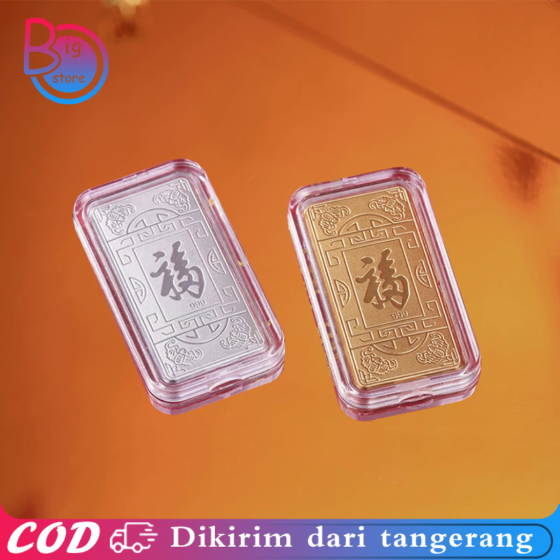 Emas Batang Palsu 5pcs Koin Emas Souvenir Persegi Motif FU Jimat Penarik Uang Gold Bar