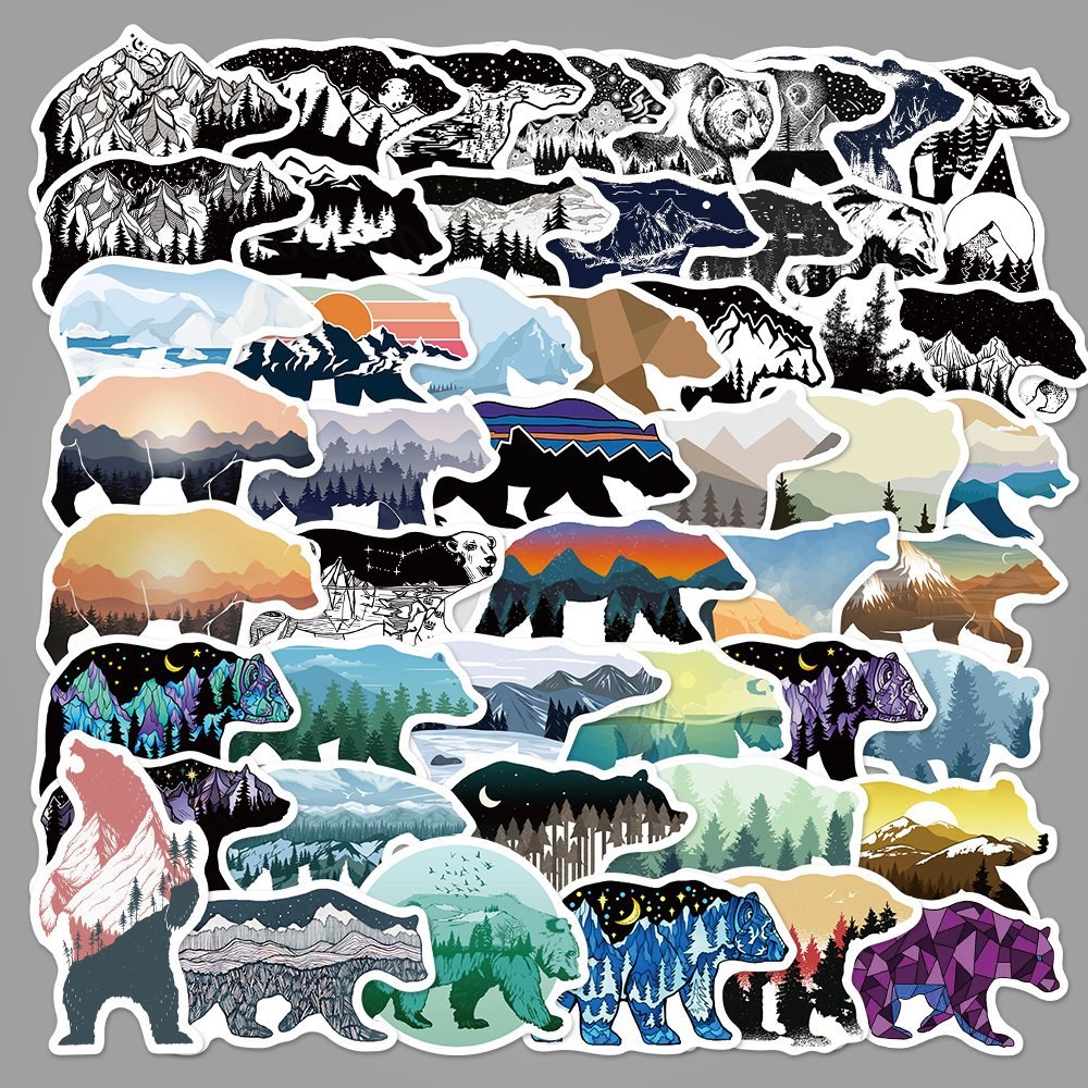 

10/25/50pcs Grizzly Bear Animal Stickers Graffiti for DIY Scrapbook Suitcase Water Bottle Phone Laptop Guitar Car Decal