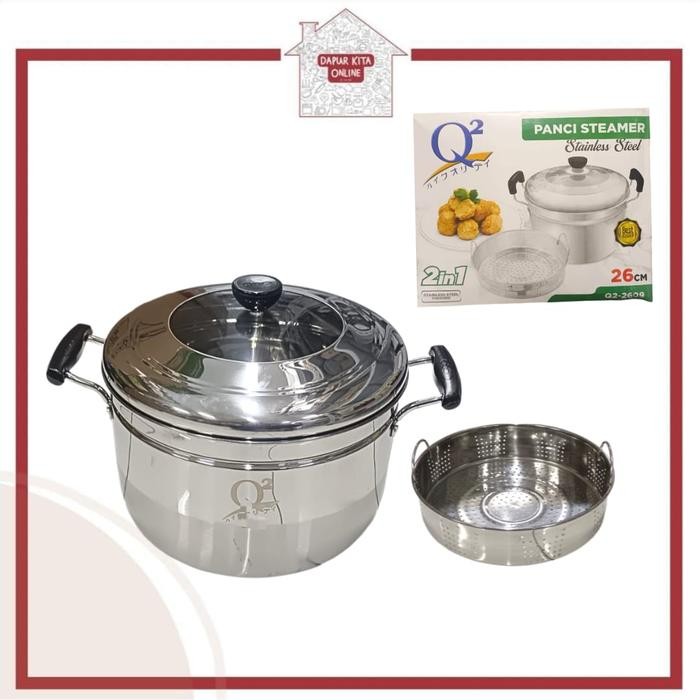 Panci kukus Q2 / Steamer Pan / Panci Steamer / Panci Kukus Serbaguna - Q2 2609 , Tanpa Extra Bubble