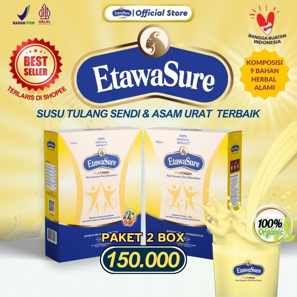 

Etawasure 2 Box isi 500gram Susu Bubuk Etawa dengan Kolostrum Rasa Jahe - Etawasure 250gram/box - Susu Etawasure Untuk Nyeri Sendi Pegal Linu Asam Urat Syaraf Kejepit Tulang Keropos - Susu Etawasure BPOM