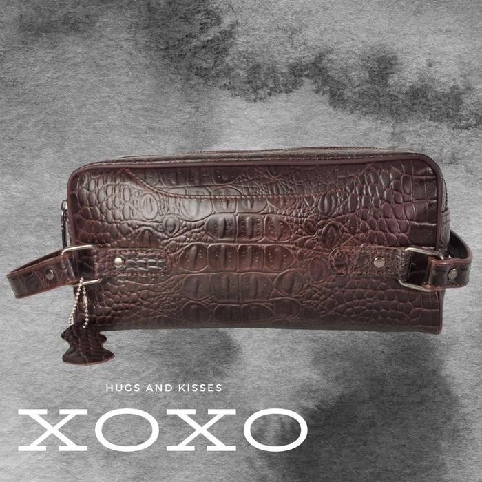 Clutch - Handbag Pria Kulit Sapi Asli Kasual Brown - buaya coklat asli