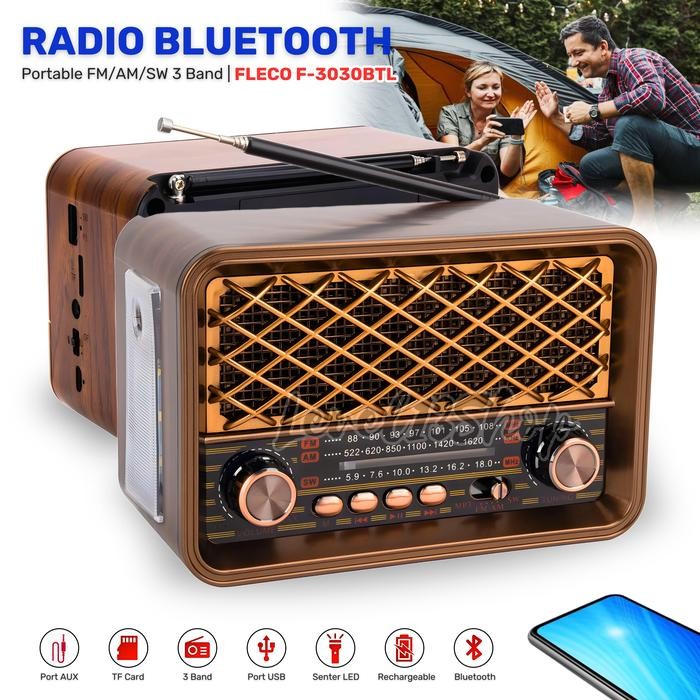 TERLARIS Radio FM/AM/SW Speaker Portable Bluetooth FM Radio Klasik Design Radio Bluetooth FM/kartu T