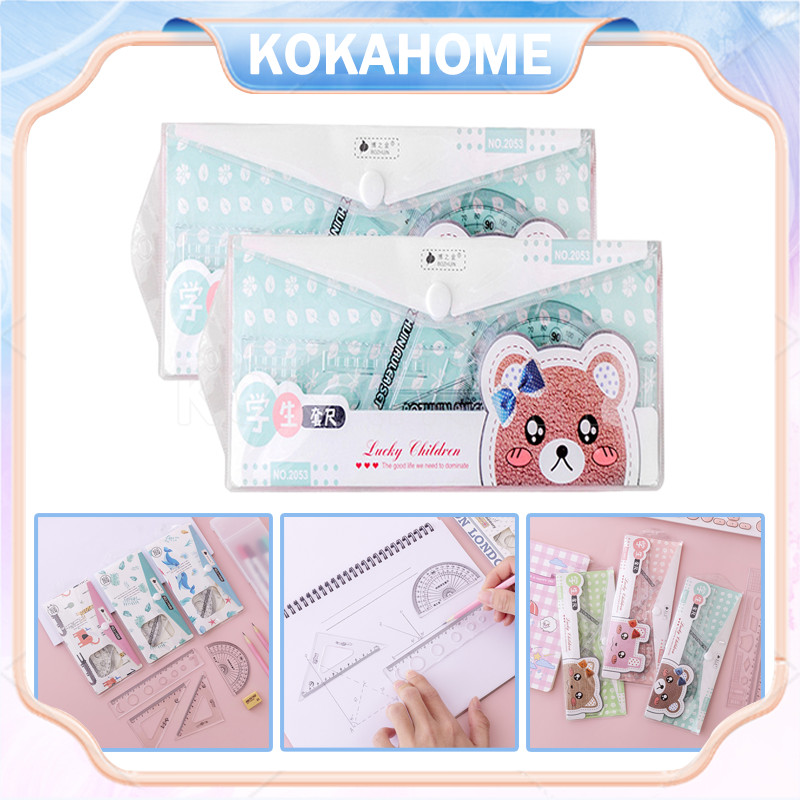 

penggaris set isi 4pcs/ruler 1 set model bermotif lucu/penggaris plastik 1 set isi 4 model