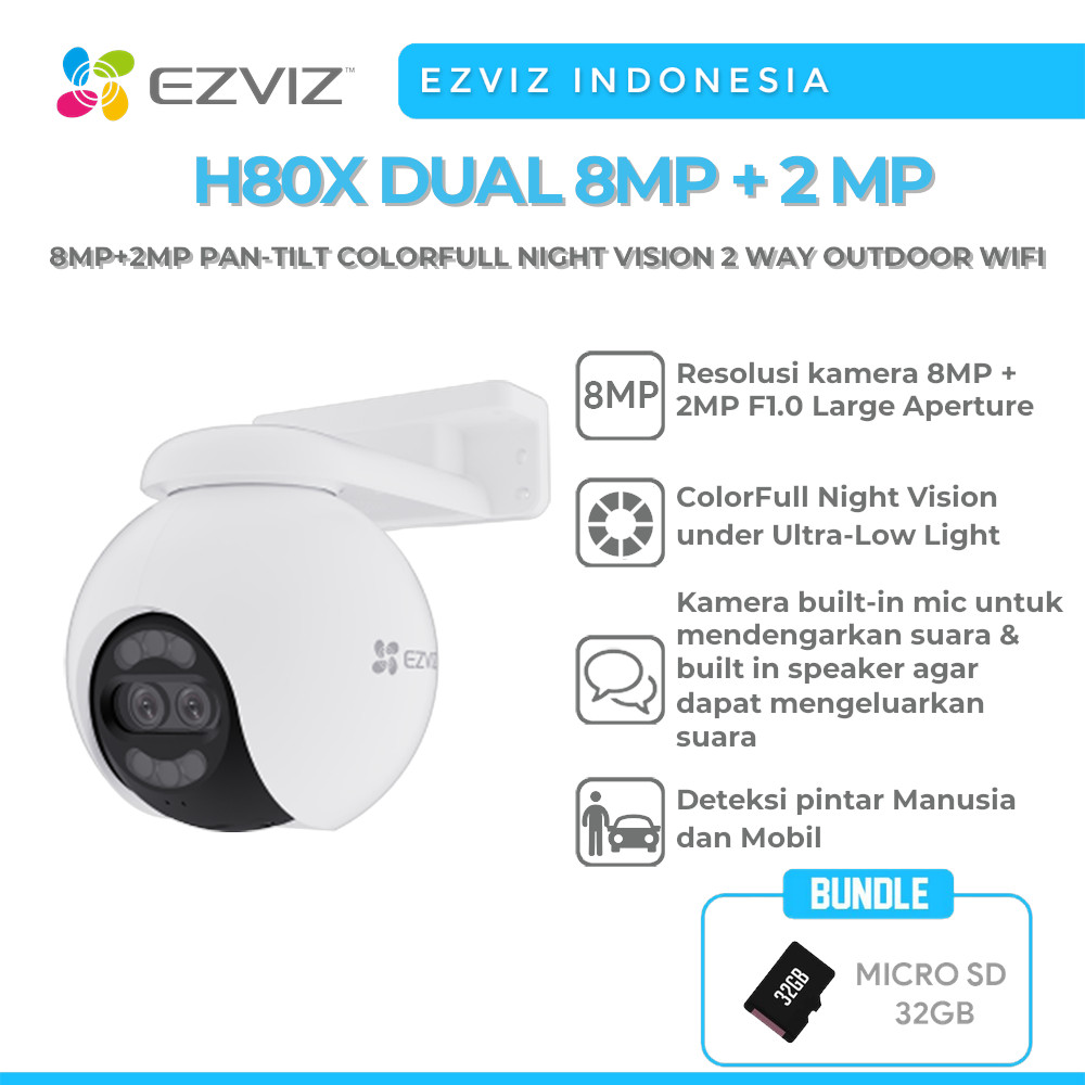 EZVIZ H80X-DUAL-10MP 8MP+2MP PAN-TILT COLORFULL NIGHT VISION 2 WAY OUTDOOR WIFI FREE MICRO SD 32GB