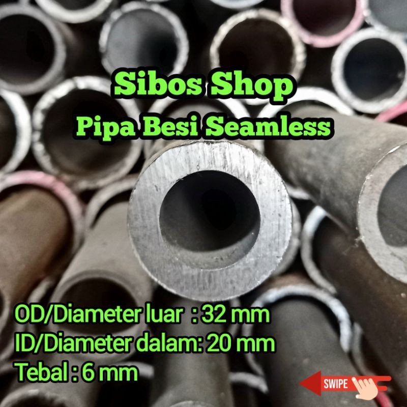Pipa Besi Seamless | OD 32mm ID 20mm Tebal 6mm Panjang 10cm-50cm (bisa custom panjang)