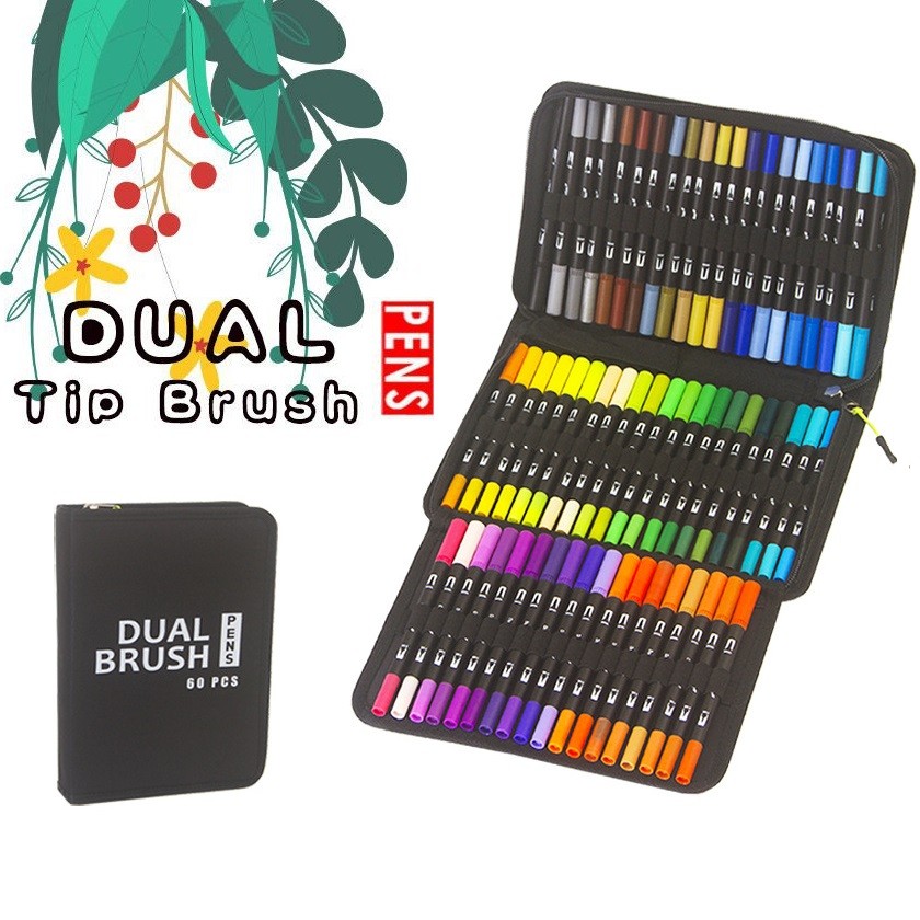 

60pcs Journal Planner Pens Dual Brush Markers Colored Pencil for Writing Note Taking Calendar Coloring Art Office School Supplie