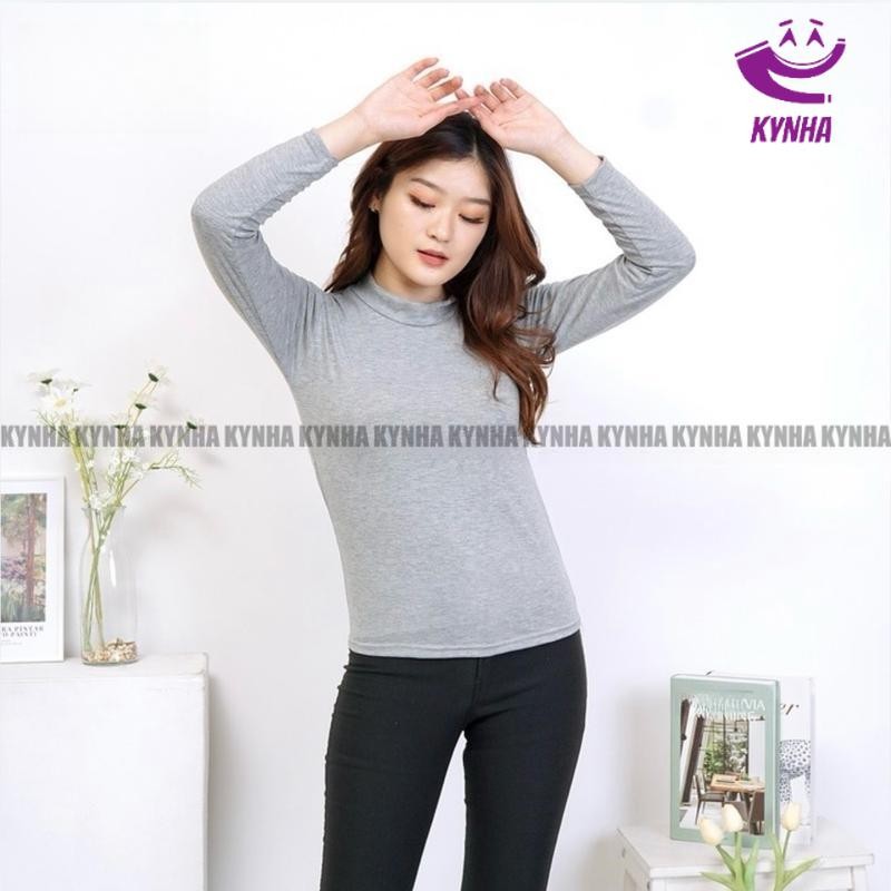 KYNHA Manset Baju Atasan Tangan Panjang Polos Hitam Kerah Turtleneck Leher Tinggi Bahan Kaos Premium
