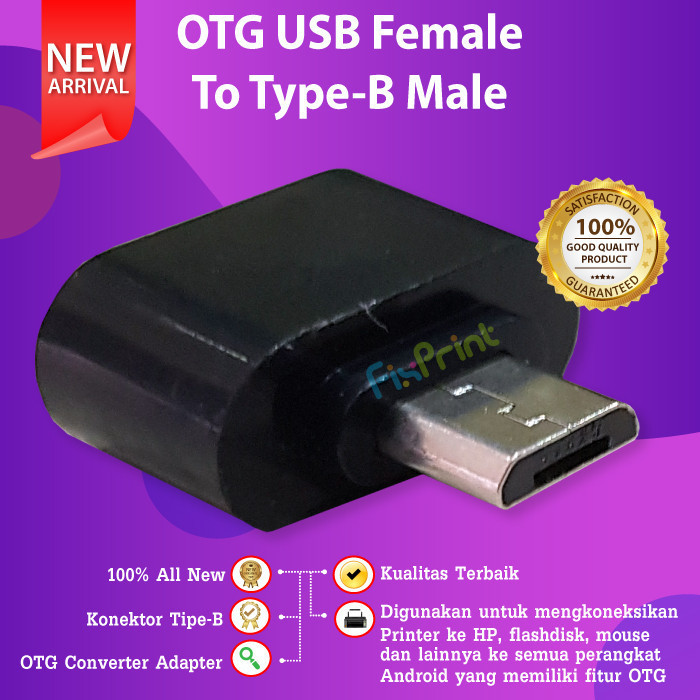 FixPrint OTG USB Female to Type-B Male, OTG USB Tipe C to Tipe B, OTG Converter Adapter