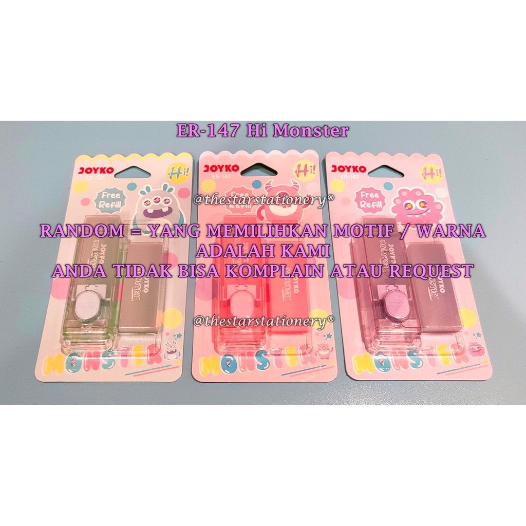 

(1 Set) GROSIR Penghapus Cutter Joyko ER-147 Hi Monster + Refill / Eraser Joyko ER-147 (1 Biji)
