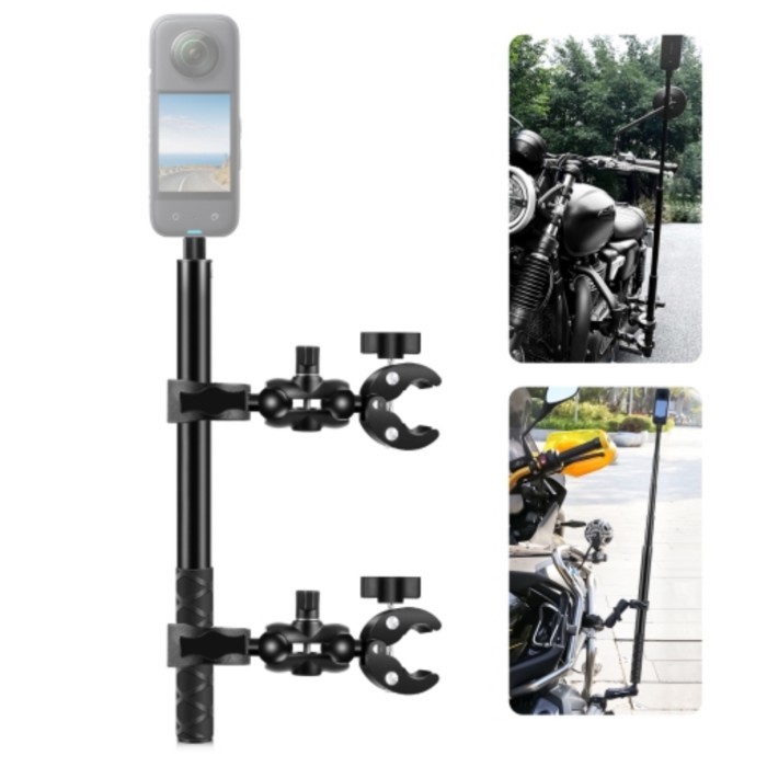 PULUZ Cycling Quick Release Bracket with 150cm Selfie Stick Set Double Dual Heads Crabs Clamps Handl