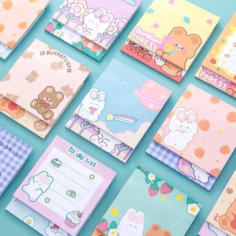 

90 Sheets/Pack Cartoon Rabbit Bear Kawaii Animal N times Memo Pad Sticky Notes Memo Notebook Stationery School Supplies