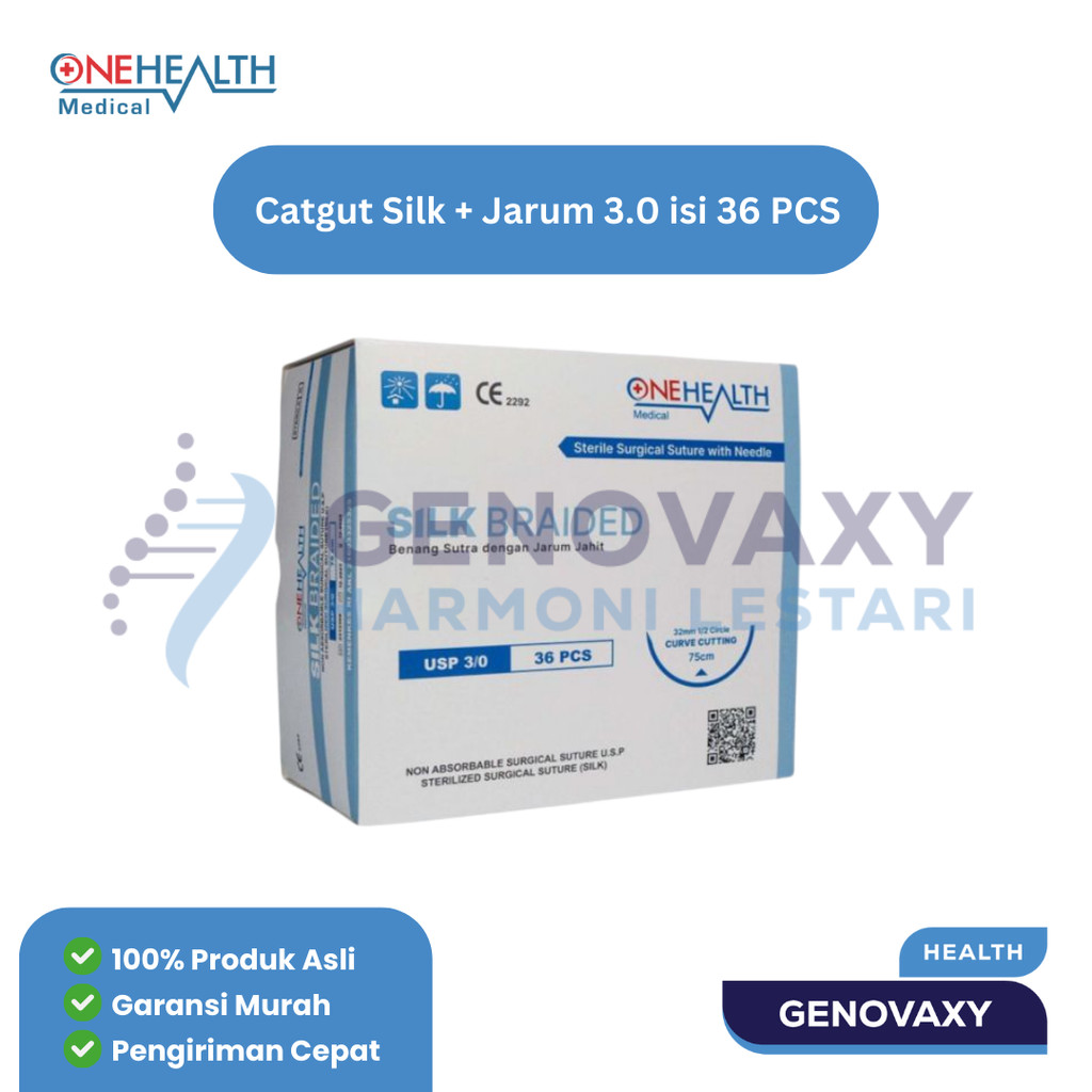 Onehealth Benang jahit catgut silk + jarum 3.0 36s