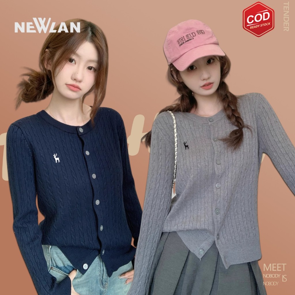 Newlan ZZ106 Kardigan Rajutan Lengan Panjang Wanita / Sweater Rajut Bordir / O Neck Wanita Cardigan 