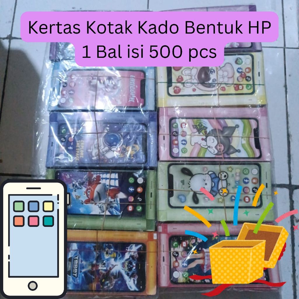 

KERTAS KOTAK KADO BENTUK HANDPHONE 1 BAL ISI 500 PCS