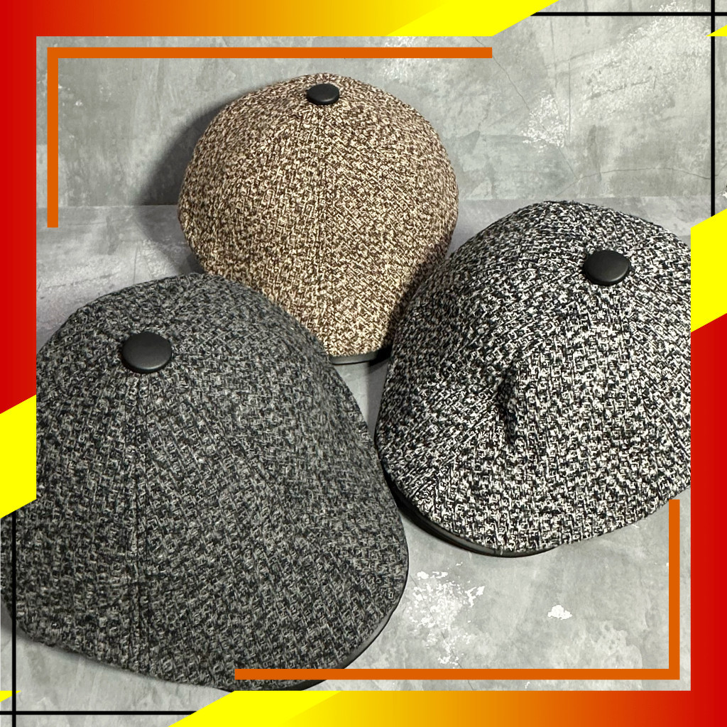 COOLTUF- Flat Cap Pria Motif Abstrak Bahan Wool Tebal | Newsboy Hat Import | Topi Pet Pelukis Sutrad