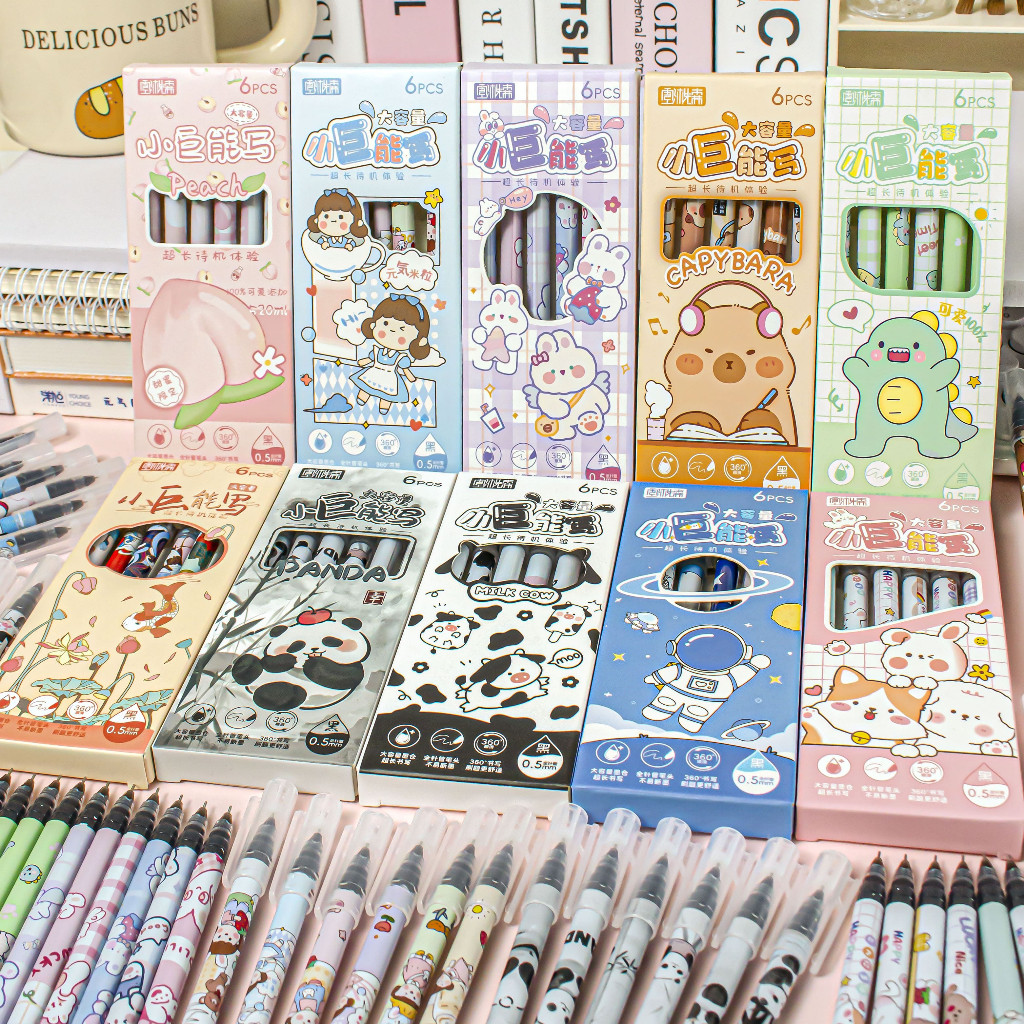 

❀SS❀ PEN GEL 1 SET ISI 6 PCS MOTIF ANIMAL KAWAII, ANIME GIRL CHIBI DAN ASTRONOT KAWAII