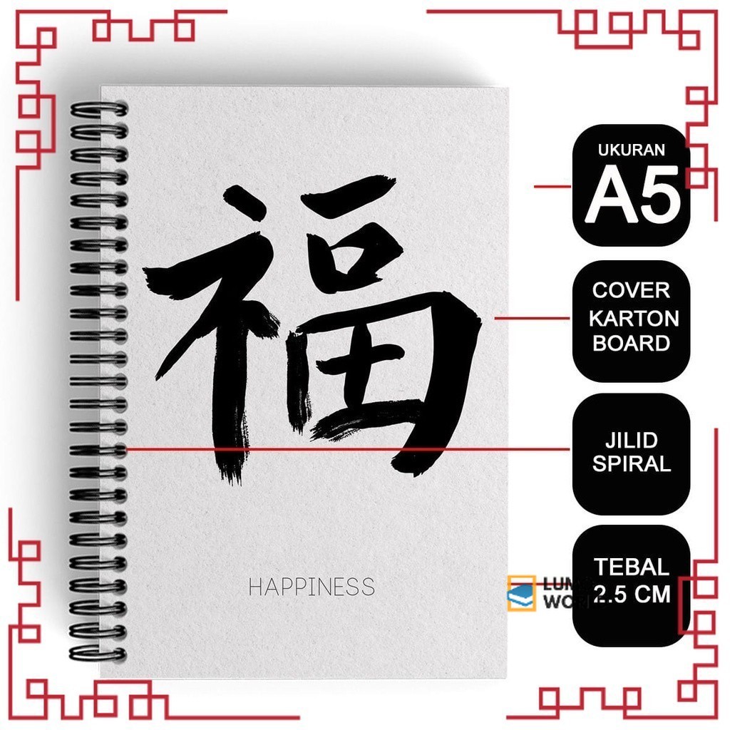 

hampers kado ulang tahun Notebook Cover Tebal A5/Buku Kotak-KotakMandarin/Spiral Kawat Happiness