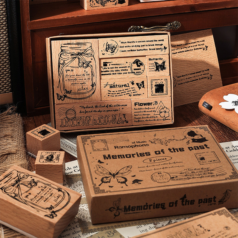 

Journal GO Retro Antique Wood Stamp Set Wooden Rubber Stamps Vintage Craft for Scrapbooking Journal Card Making Decoration