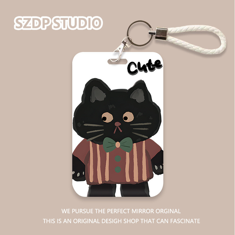 

ID CARD Penutup pelindung gantungan kunci terintegrasi pola kucing hitam kawaii lucu penutup pelindung kartu bank kartun Korea penutup pelindung kartu ID kartu bus