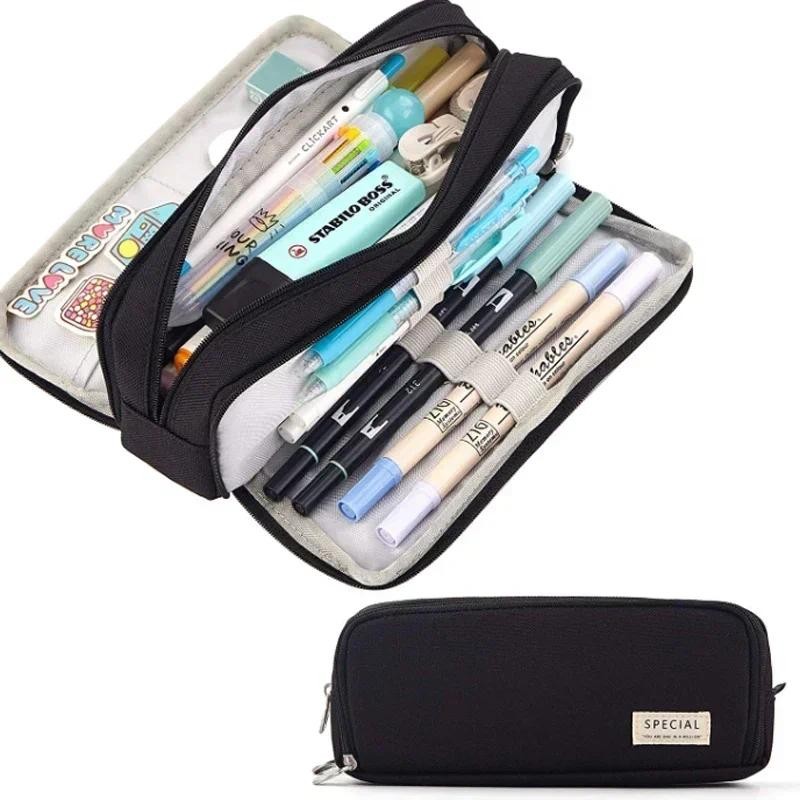 

Kawaii Pencil Case Large Capacity Canvas Pen Bag for Girls Multi-layer Box Solid Color Cute School Supplies Korean Stationery