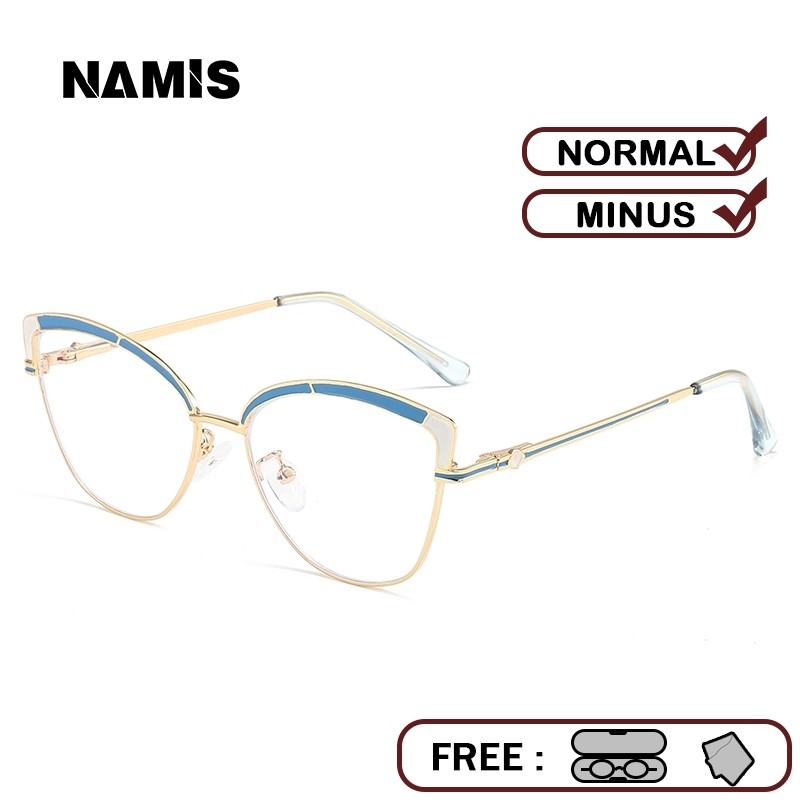 Namis Kacamata Minus Photocromic Wanita Cat Eye Frame Bluecromic Anti Blueray Kaca Mata Optik 9743
