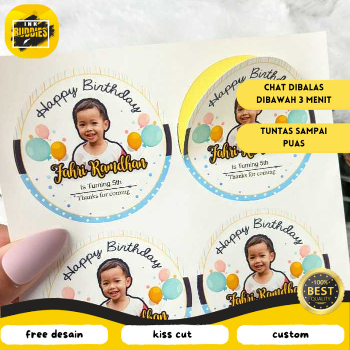 

INB 2-4 Sticker Bulat Ulang Tahun Anak Stiker Ultah Free Design Template Birthday Bahan Chromo