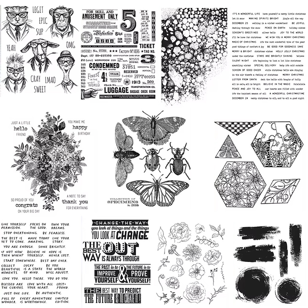 

Beautiful Flowers Butterfly/Insect Clear Stamps Phrases Animals and Pets Stamp Set for DIY Scrapbooking Paper Card Craft Making