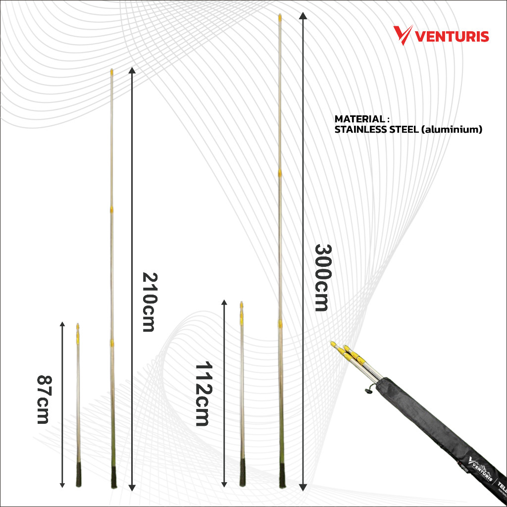 Venturis Tiang Bendera Teleskopik  2 Sampai 3 Meter Penyangga Tenda Tiang Pemetik Buah Stainless Ste