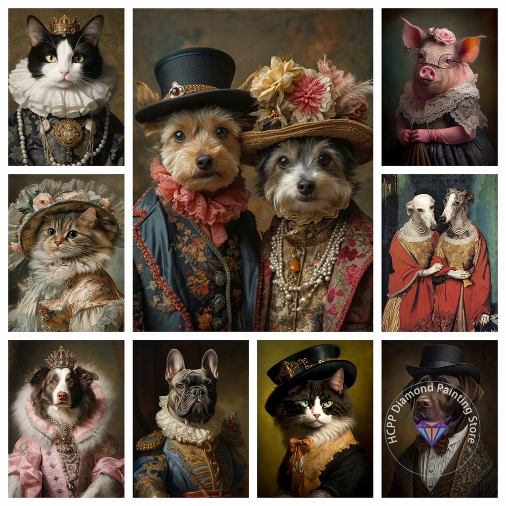 

Victorian Animal Portrait Dog Cat Pig Fox Rabbit Diamond Painting Kit 5D Cross Stitch Handmade Art Gift Crafts Home Decor Gift