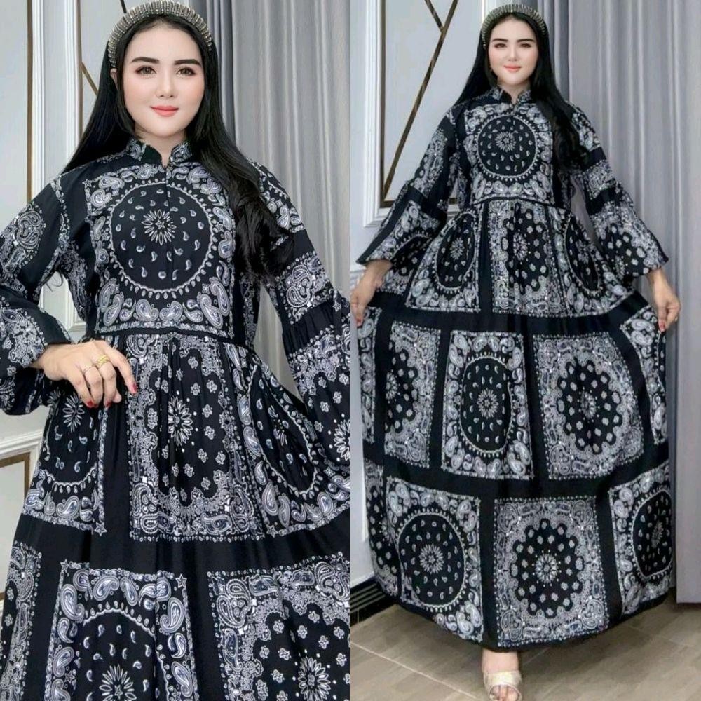 Baju Dress Wanita Redina Panjang | Katun Rayon Lembut | Tali Pinggang & Resleting Dada
