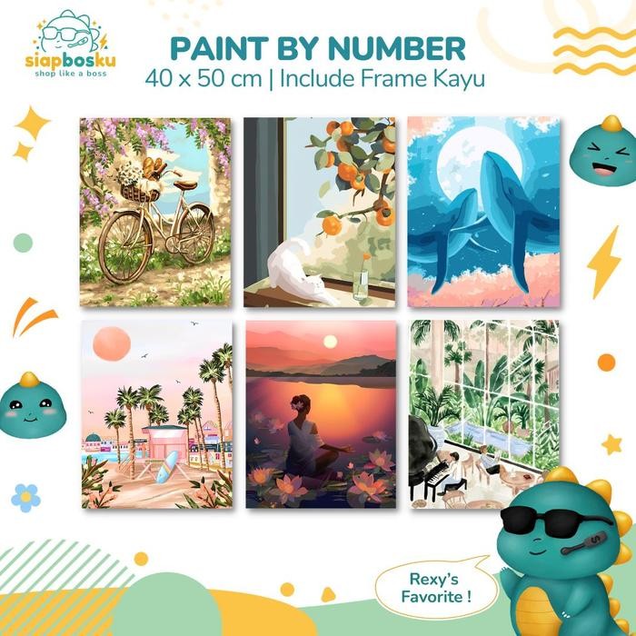 

promo -PAINT BY NUMBER 40x50 CM KANVAS PAINTING WITH FRAME CAT KUAS - AESTHETIC LANDSCAPE - Calm River, Dirakit, No Box