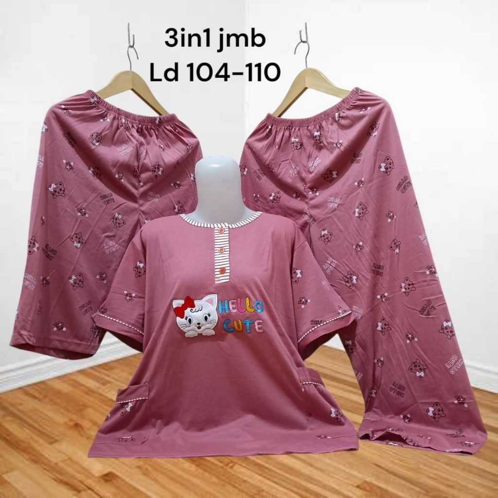 Cod Baju tidur wanita dewasa babydoll kaos tebal premium 3in1/baju tidur 2celana bahan tebal