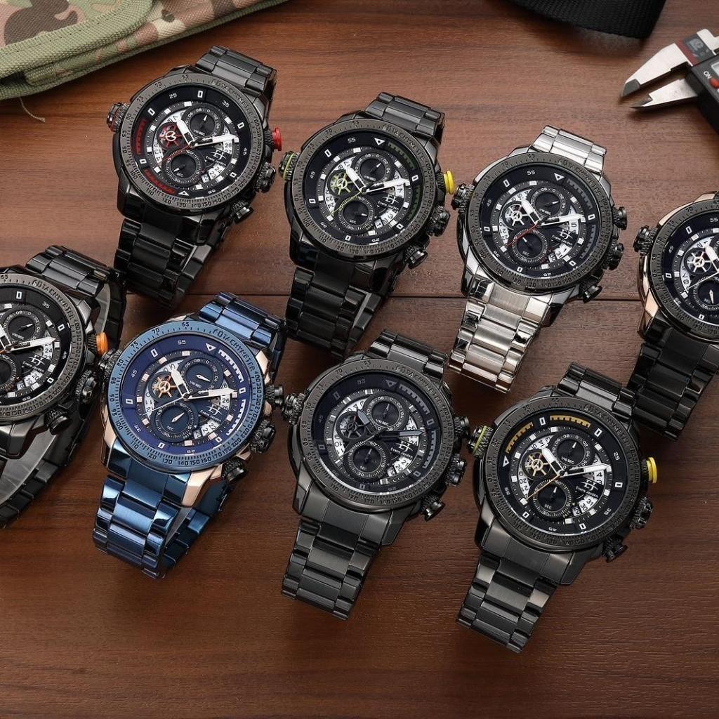 promo [ diskon ] evans jayden jam tangan pria 9466 rantai stainless kaca sapphire water resistant