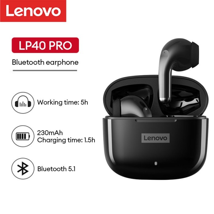 Lenovo Thinkplus LP40 Pro TWS Bluetooth Earphone V5.1 Mini Earbuds - LP40 PRO-Hitam