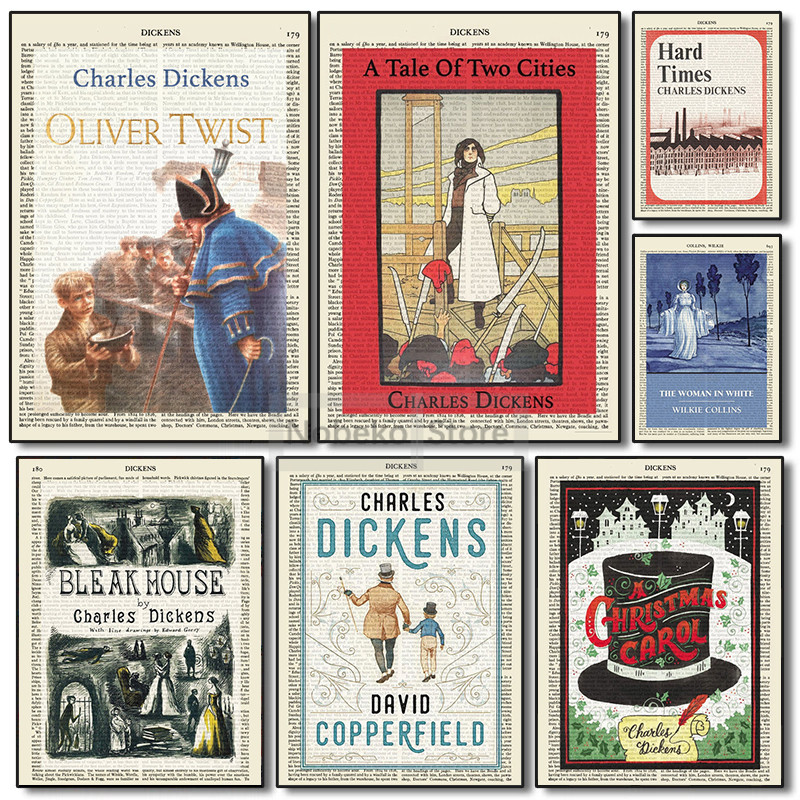 

Charles Dickens Book Cover Poster Vintage English Literature Prints Canvas Painting Wall Art Pictures Home Room Bookworm Decor