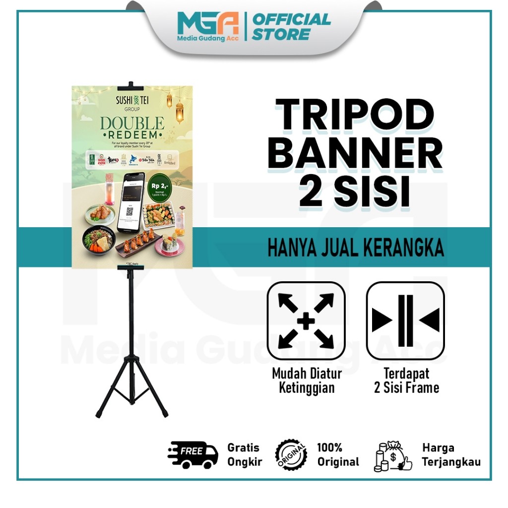 Tripod Banner 2 Sisi / Standing Banner Promosi / Tripod Stand Banner Berdiri / Tiang Banner 2 Sisi /