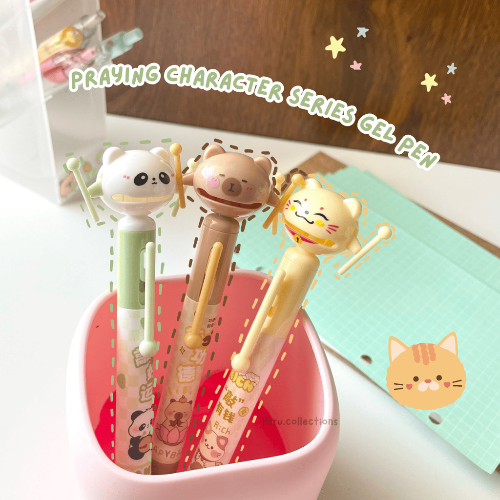 

[HARU] Praying Character Series Gel Pen Pena Tekan Pena Lucu Pulpen Aesthetic Gel Mekanik Pulpen Tinta Hitam Alat Tulis Stationery