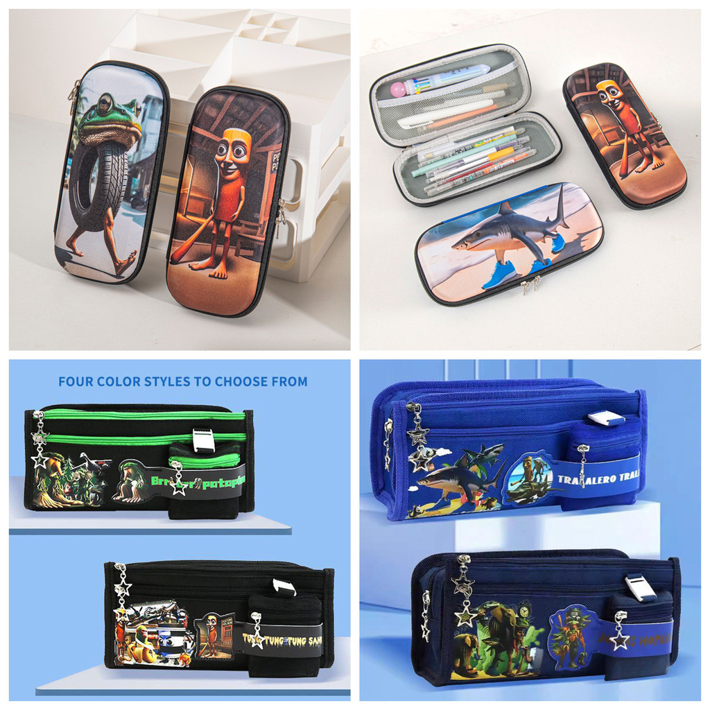 

Italian Brainrot Pencil Bags Tungtungtung Pen Bag School Students Stationery Office Pen Storage Box Multi layer Cosmetic Bag