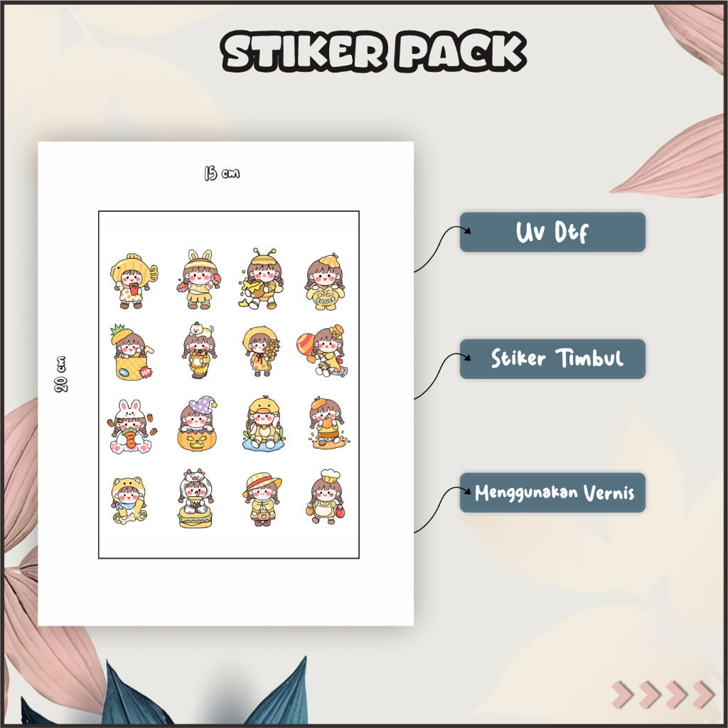 

Stiker Sticker Setiker Setikker Pack UV DTF Motif Momo Kawai Ungu Pink P18